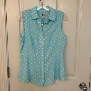 Ann Klein Sleeveless Polka Dot Blouse in Light Blue Size S